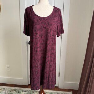 Loft Plus Short Sleeve Tee Shirt Dress Burgundy and Black Size 16/18